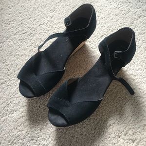 TOMS cork peeptoe wedges
